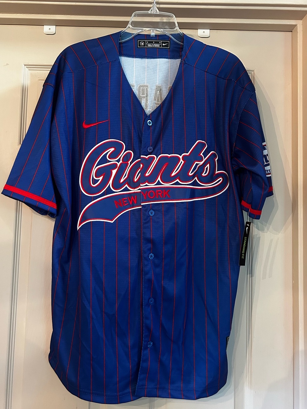 NWT Nike NBA Blue Baseball Jersey Red Pinstripes Men’s Medium NY Giants #6 Dart